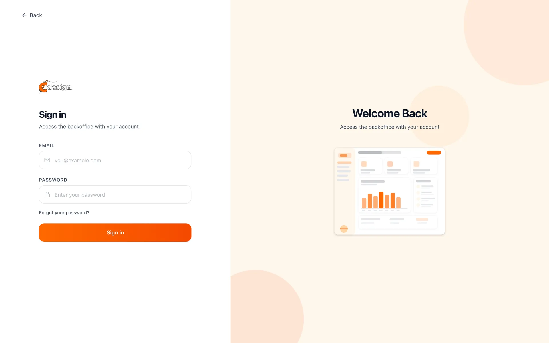 C Design back office sign-in page