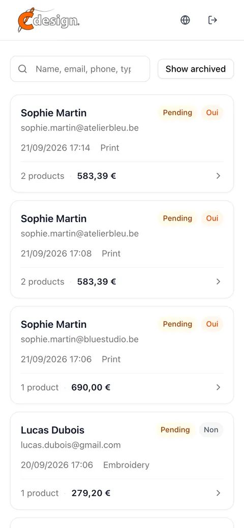 Back office estimates list on a phone