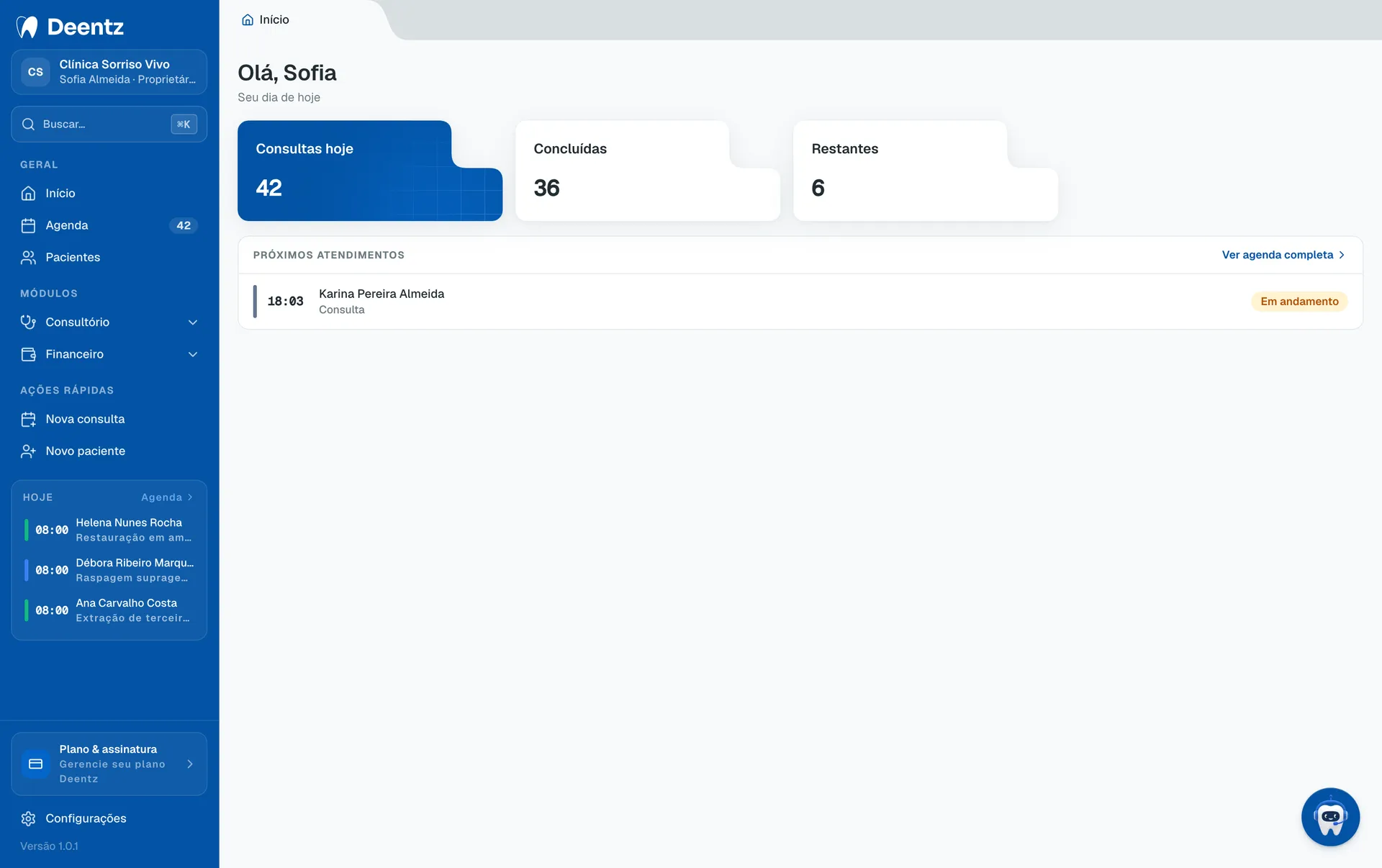 Deentz employee view, showing what a receptionist or assistant sees instead of the owner view