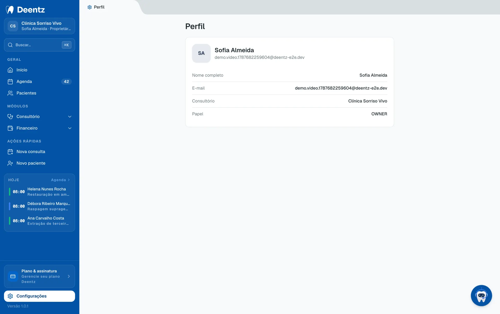 Deentz profile settings with the user name, photo and contact details