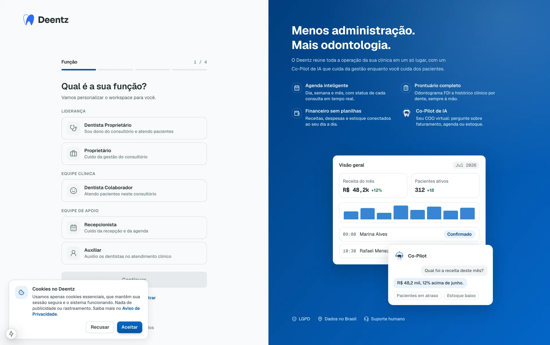 Deentz account creation screen for a new clinic