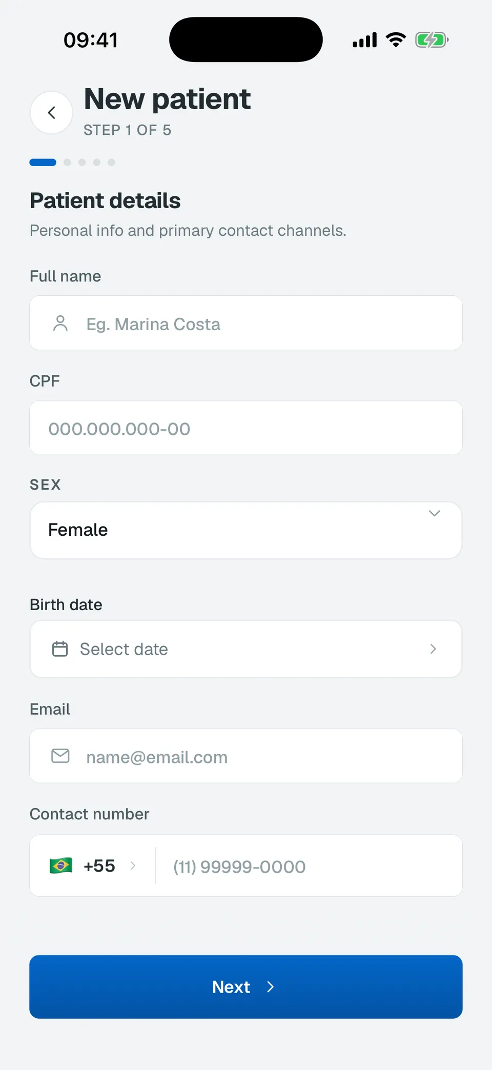 Deentz mobile new patient form
