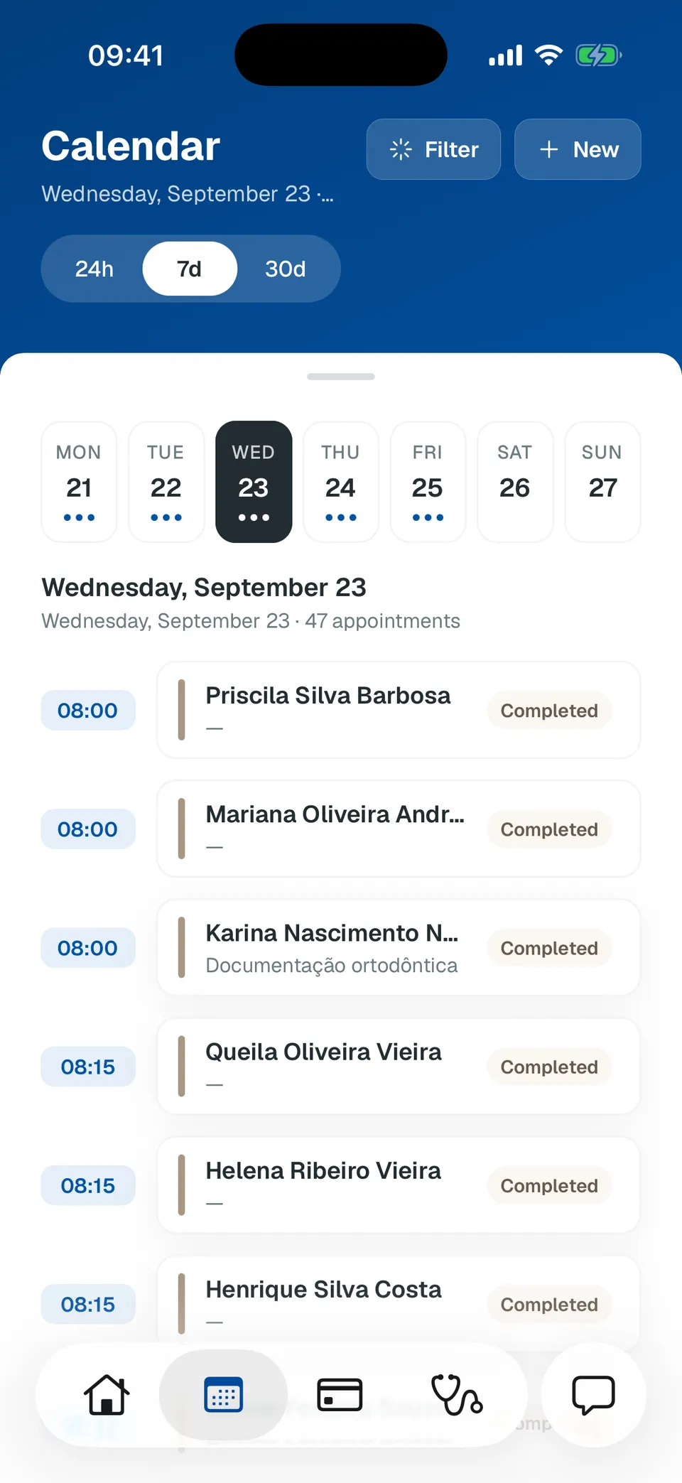 Deentz mobile calendar in the seven-day view