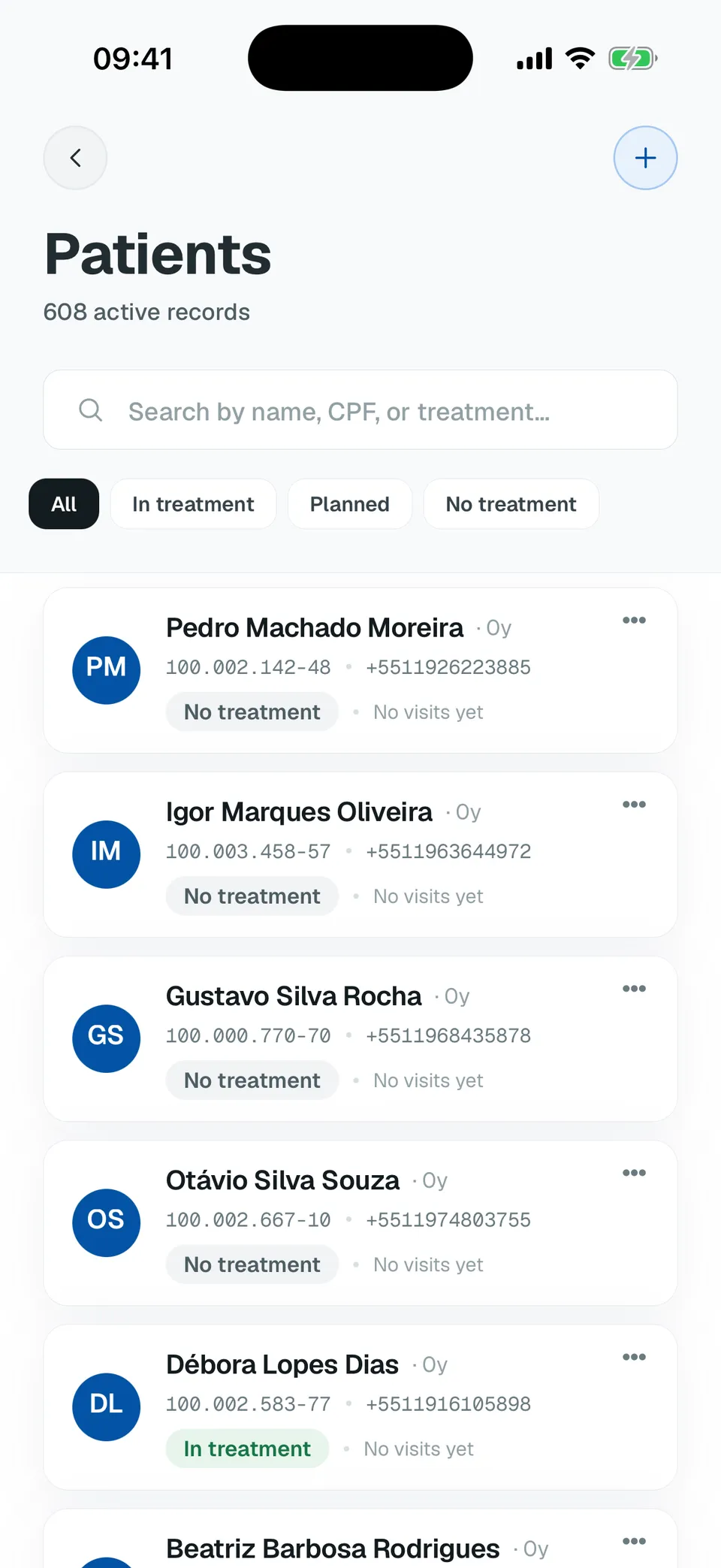Deentz mobile patient list with search